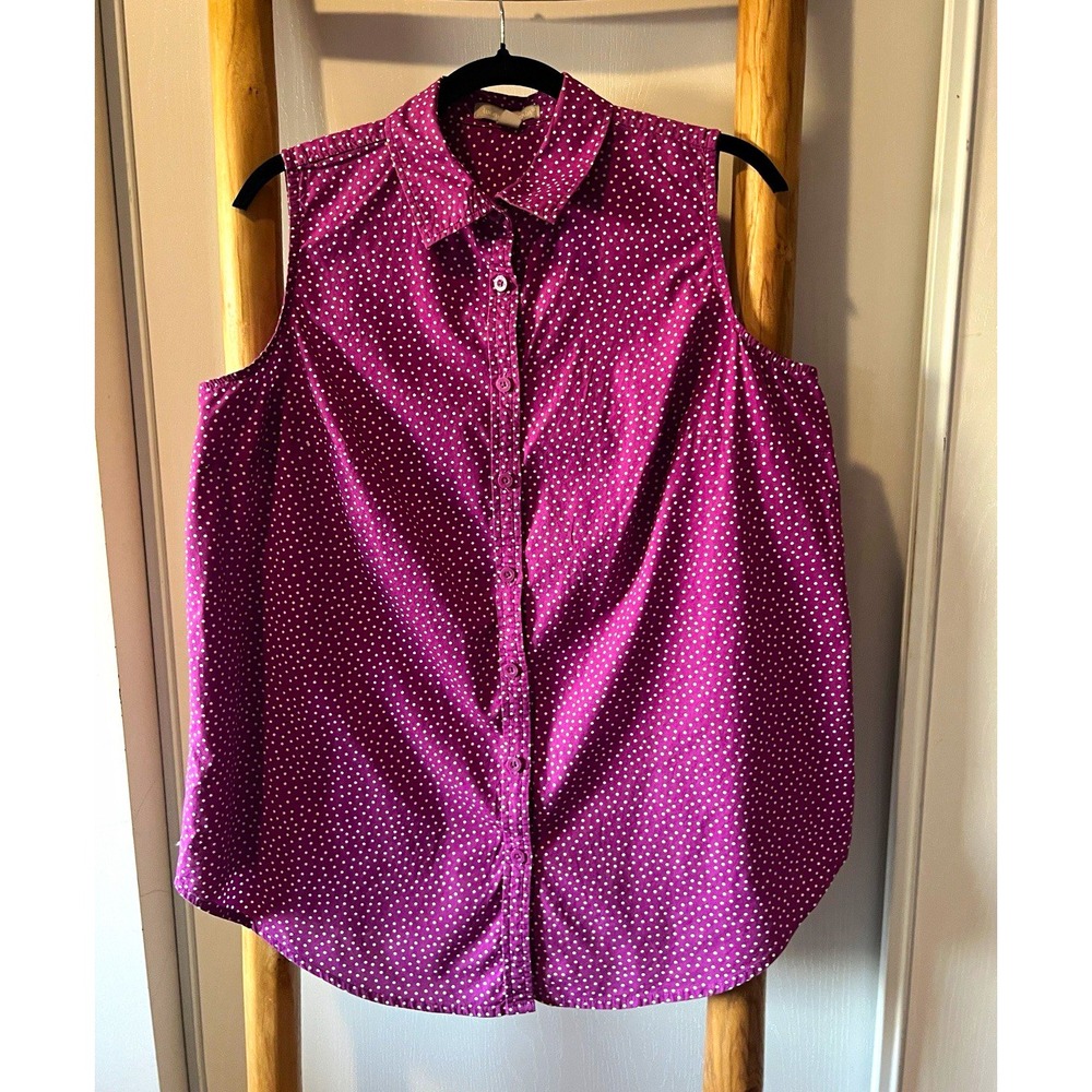 Woman Within Purple Polka Dot Woven Button-Front Collared Sleeveless Top 14/16